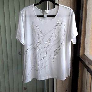 C.D. Daniels White Rhinestones Short Sleeve Top, Size 1X